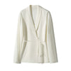 Women's Slim Fit Polyester Solid Color Suit Collar Long Sleeve Tie-Up Office Blazer for Autumn in Elegant French Style