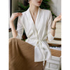 Women's Slim Fit Polyester Solid Color Suit Collar Long Sleeve Tie-Up Office Blazer for Autumn in Elegant French Style