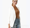 Women's Slim Fit Lapel Collar Nine-Quarter Sleeve Polyester Casual Blazer Jacket for Urban Spring Outfits in White Black Blue Gray