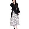 Women's Long-Sleeve Dress, Contrast Bodice and Ink-Print Asymmetric Skirt