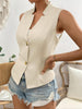 Women's Slim Fit Polyester Solid Color V-Neck Single Breasted Button Style Vest for Summer in Apricot Black White