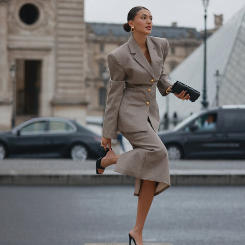 Women's Long Sleeve Houndstooth Polyester Dress with Buttons Casual Style for Autumn in Elegant British Look