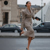 Women's Long Sleeve Houndstooth Polyester Dress with Buttons Casual Style for Autumn in Elegant British Look