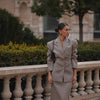 Women's Long Sleeve Houndstooth Polyester Dress with Buttons Casual Style for Autumn in Elegant British Look