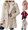Women's Textured Long Coat, Plush Trim, Lapel Collar and Double-Breasted Front