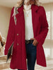 Women's Textured Long Coat, Plush Trim, Lapel Collar and Double-Breasted Front
