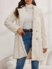 Women's Textured Long Coat, Plush Trim, Lapel Collar and Double-Breasted Front