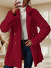 Women's Textured Long Coat, Plush Trim, Lapel Collar and Double-Breasted Front