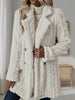 Women's Textured Long Coat, Plush Trim, Lapel Collar and Double-Breasted Front