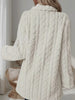 Women's Textured Long Coat, Plush Trim, Lapel Collar and Double-Breasted Front