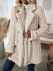 Women's Textured Long Coat, Plush Trim, Lapel Collar and Double-Breasted Front