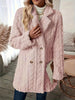 Women's Textured Long Coat, Plush Trim, Lapel Collar and Double-Breasted Front