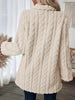 Women's Textured Long Coat, Plush Trim, Lapel Collar and Double-Breasted Front
