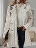 Women's Textured Long Coat, Plush Trim, Lapel Collar and Double-Breasted Front