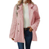 Women's Textured Long Coat, Plush Trim, Lapel Collar and Double-Breasted Front