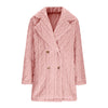 Women's Textured Long Coat, Plush Trim, Lapel Collar and Double-Breasted Front