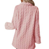 Women's Textured Long Coat, Plush Trim, Lapel Collar and Double-Breasted Front