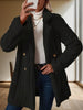 Women's Textured Long Coat, Plush Trim, Lapel Collar and Double-Breasted Front