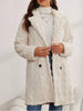 Women's Textured Long Coat, Plush Trim, Lapel Collar and Double-Breasted Front