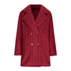 Women's Textured Long Coat, Plush Trim, Lapel Collar and Double-Breasted Front