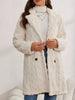 Women's Textured Long Coat, Plush Trim, Lapel Collar and Double-Breasted Front