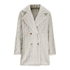 Women's Textured Long Coat, Plush Trim, Lapel Collar and Double-Breasted Front
