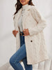 Women's Textured Long Coat, Plush Trim, Lapel Collar and Double-Breasted Front