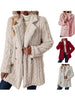 Women's Textured Long Coat, Plush Trim, Lapel Collar and Double-Breasted Front