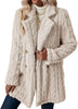 Women's Textured Long Coat, Plush Trim, Lapel Collar and Double-Breasted Front