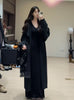 Women's Black Long Dress, V-Neck, Flared Long Sleeves and Shaped Waist