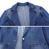 Women's Regular Fit Denim Cardigan with Suit Collar and Long Sleeves European and American Style for Summer in Solid Color