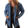 Women's Regular Fit Denim Cardigan with Suit Collar and Long Sleeves European and American Style for Summer in Solid Color
