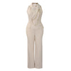 Women's Elegant Sleeveless Polyester Dress with Chain Detail for Autumn in Apricot Red Black