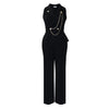 Women's Elegant Sleeveless Polyester Dress with Chain Detail for Autumn in Apricot Red Black