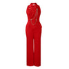 Women's Elegant Sleeveless Polyester Dress with Chain Detail for Autumn in Apricot Red Black