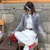 Women's Regular Fit Basic Style Polyester Solid Color Round Neck Long Sleeve Single Breasted Button Cardigan for Autumn in Red Gray Pink Yellow