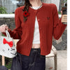 Women's Regular Fit Basic Style Polyester Solid Color Round Neck Long Sleeve Single Breasted Button Cardigan for Autumn in Red Gray Pink Yellow