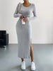 Women's Ribbed Knit Long Dress, Crew Neck, Long Sleeves and Split Hem