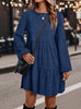 Women's Corduroy-Style Dress, Round Neck, Long Sleeves and Tiered Skirt
