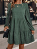 Women's Corduroy-Style Dress, Round Neck, Long Sleeves and Tiered Skirt