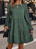 Women's Corduroy-Style Dress, Round Neck, Long Sleeves and Tiered Skirt