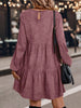 Women's Corduroy-Style Dress, Round Neck, Long Sleeves and Tiered Skirt