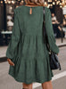 Women's Corduroy-Style Dress, Round Neck, Long Sleeves and Tiered Skirt