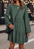 Women's Corduroy-Style Dress, Round Neck, Long Sleeves and Tiered Skirt