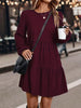 Women's Corduroy-Style Dress, Round Neck, Long Sleeves and Tiered Skirt