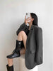 Women's Loose Fit Solid Color Suit Collar Long Sleeve One Button Casual Jacket with Pocket for Winter in Black