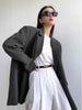Women's Loose Fit Solid Color Suit Collar Long Sleeve One Button Casual Jacket with Pocket for Winter in Black