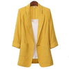 Women's Slim Fit Polyester Solid Color Suit Collar Three Quarter Sleeve One Button Jacket with Buttons for Summer in Black White Yellow