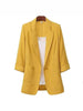 Women's Slim Fit Polyester Solid Color Suit Collar Three Quarter Sleeve One Button Jacket with Buttons for Summer in Black White Yellow