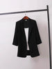 Women's Slim Fit Polyester Solid Color Suit Collar Three Quarter Sleeve One Button Jacket with Buttons for Summer in Black White Yellow